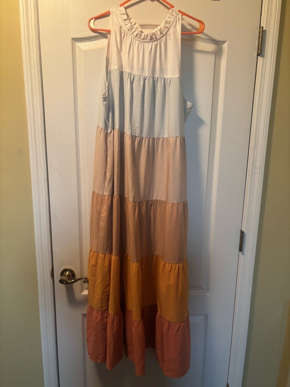 Tiered Sleeveless Maxi Dress in Cream, Light Blue, Beige, Mustard & Coral
